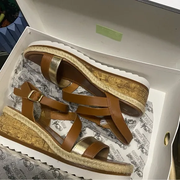 EUC In a Box Coach and Four Platform Espadrille Sandals in Luggage - Size 7
