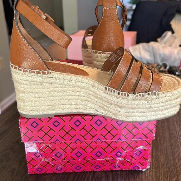 EUC Tory Burch Ines Cage Wedge Espadrille 80MM