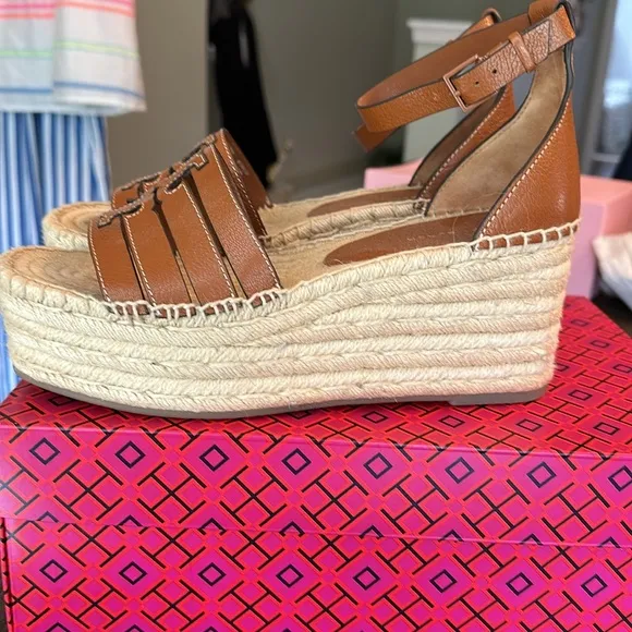 EUC Tory Burch Ines Cage Wedge Espadrille 80MM