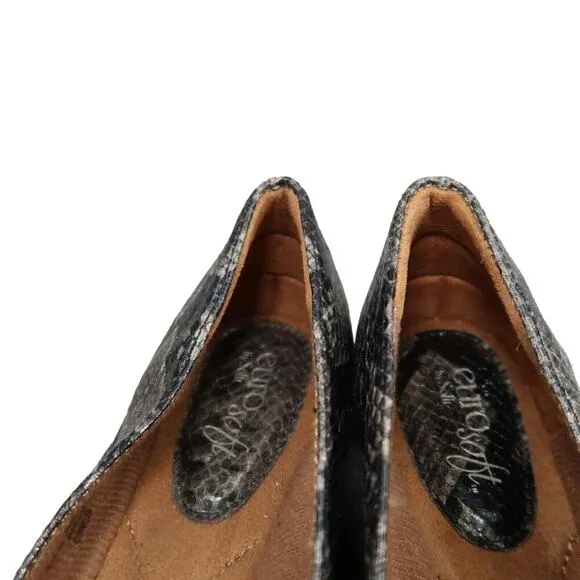 EuroSoft Shoes Womens 8.5 Flats Fashion Ballet Beverly Dark Grey Snake Career