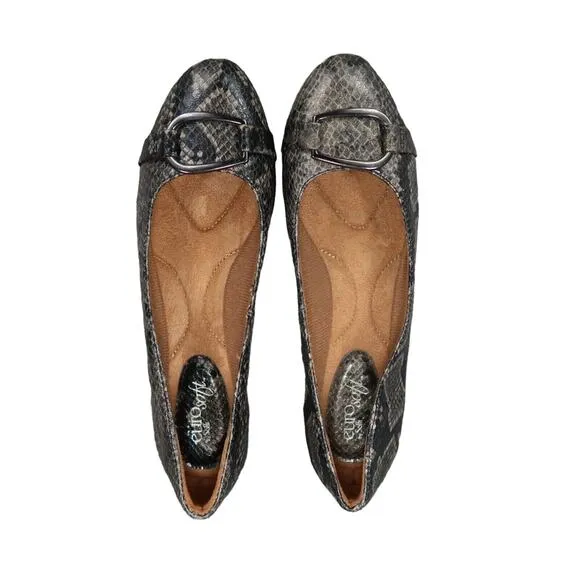 EuroSoft Shoes Womens 8.5 Flats Fashion Ballet Beverly Dark Grey Snake Career