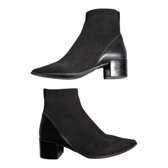 Everlane The Boss Boot ReKnit Black Pointed Toe Block Heel Ankle Booties Sz 7.5