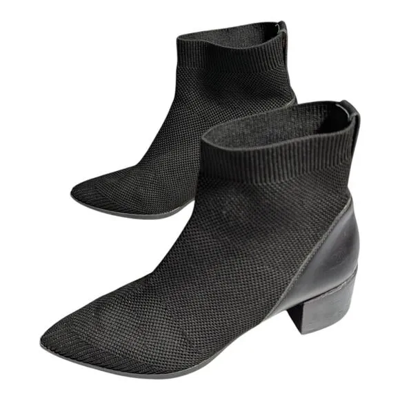Everlane The Boss Boot ReKnit Black Pointed Toe Block Heel Ankle Booties Sz 7.5