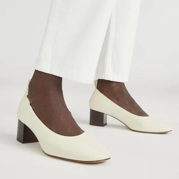 EVERLANE The Day Heel White Bone Stacked Shoes Slip On Italian Leather 9.5 NEW