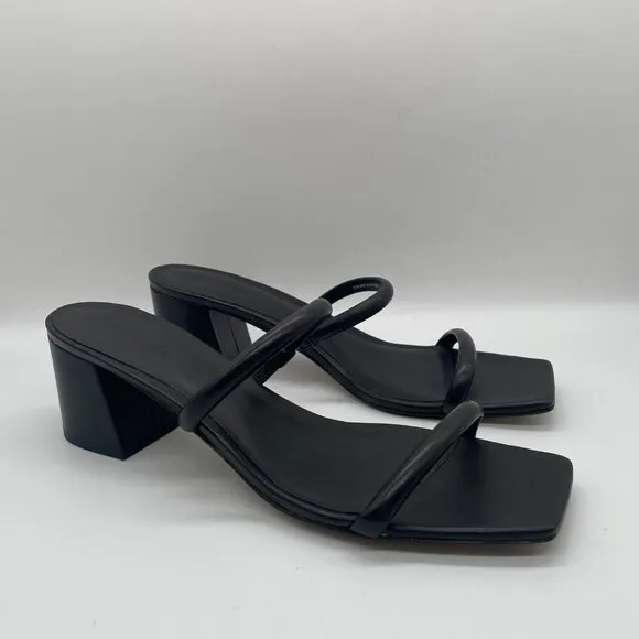Everlane The Double Strap Heel Women 10.5 Black Slip On Leather Square Toe Block