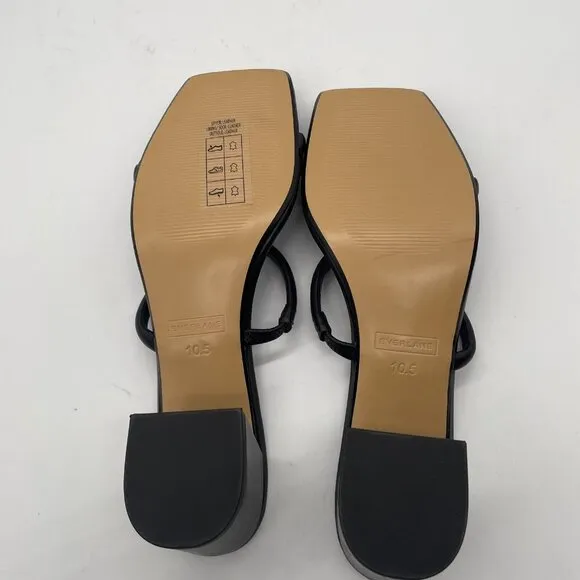 Everlane The Double Strap Heel Women 10.5 Black Slip On Leather Square Toe Block