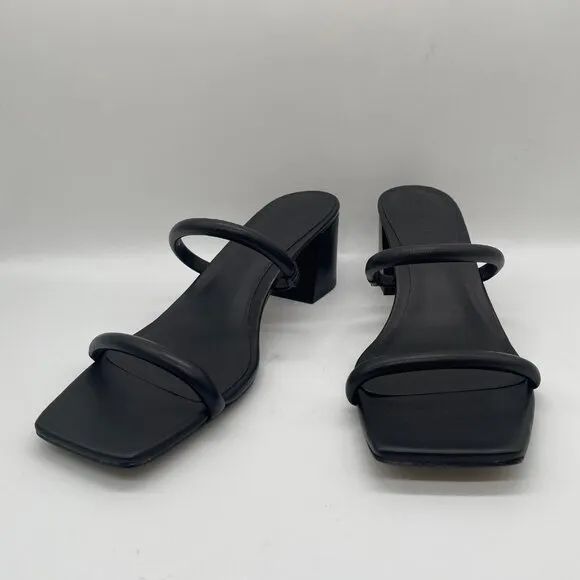 Everlane The Double Strap Heel Women 10.5 Black Slip On Leather Square Toe Block
