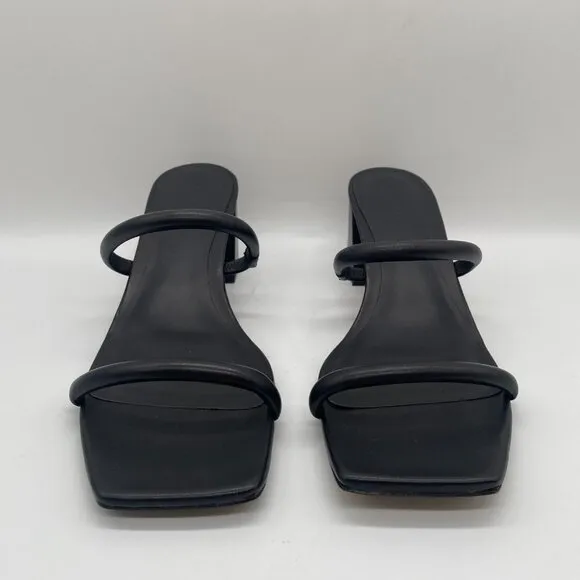 Everlane The Double Strap Heel Women 10.5 Black Slip On Leather Square Toe Block