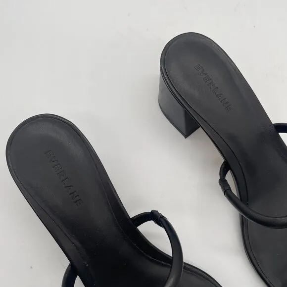 Everlane The Double Strap Heel Women 10.5 Black Slip On Leather Square Toe Block