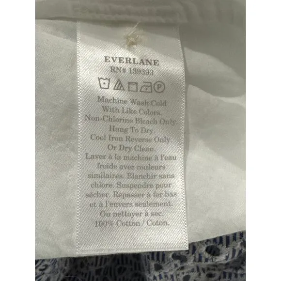 Everlane Tiered Eyelet Dress, Blue, White, Size Small