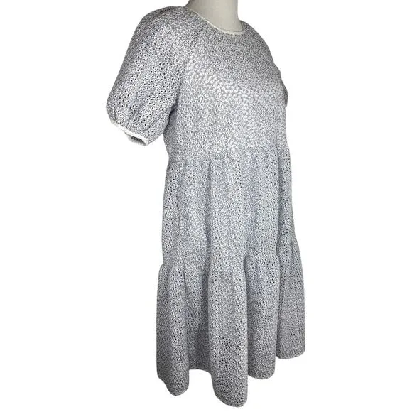 Everlane Tiered Eyelet Dress, Blue, White, Size Small