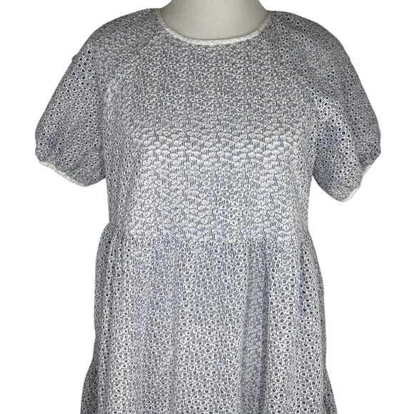Everlane Tiered Eyelet Dress, Blue, White, Size Small