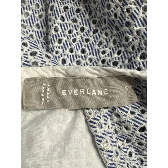 Everlane Tiered Eyelet Dress, Blue, White, Size Small
