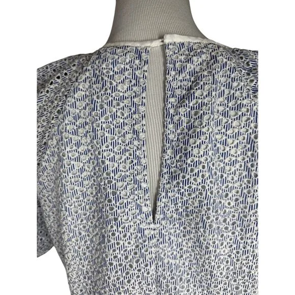 Everlane Tiered Eyelet Dress, Blue, White, Size Small