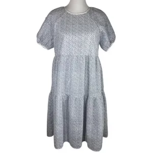 Everlane Tiered Eyelet Dress, Blue, White, Size Small