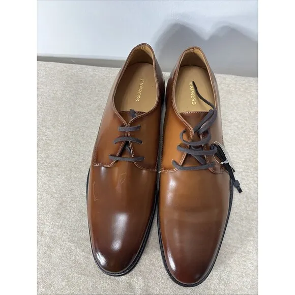 Express Shoes Mens Size 9 Brown Leather Oxford Dress Shoe Lace Up Leanther Lined