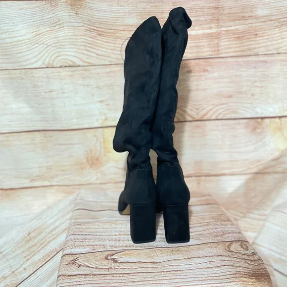 Express Women Black Slouchy Knee High Block Heel Faux Suede Boots Size 8‎