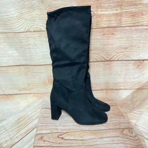 Express Women Black Slouchy Knee High Block Heel Faux Suede Boots Size 8‎