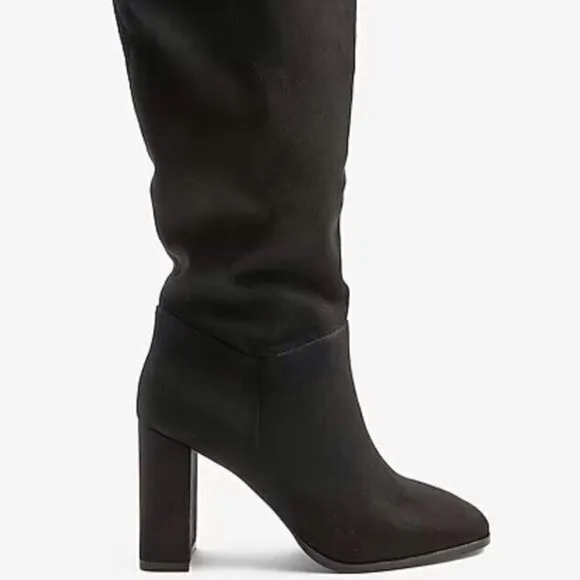 Express Women Black Slouchy Knee High Block Heel Faux Suede Boots Size 8‎