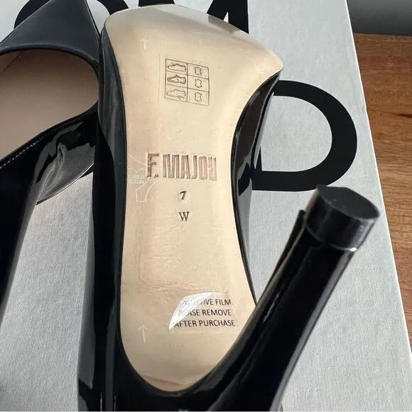 F. Major Black Patent Leather Heels Size 7W
