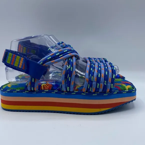 FARM RIO‎ Blue Macaw Platform Sandal Size 8