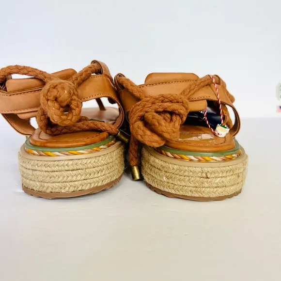 FARM RIO Boho Vegan Sand Rope Tie Espadrille Flatform Tan Gladiator Sandals Sz 8