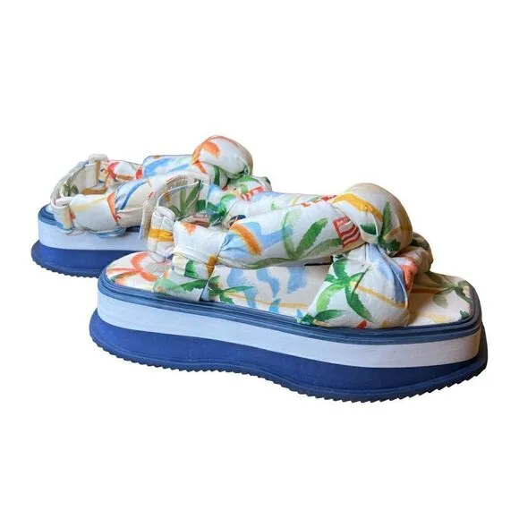 Farm Rio Copacabana Scarf Print Puffy Platform Sandals NWT Size 8