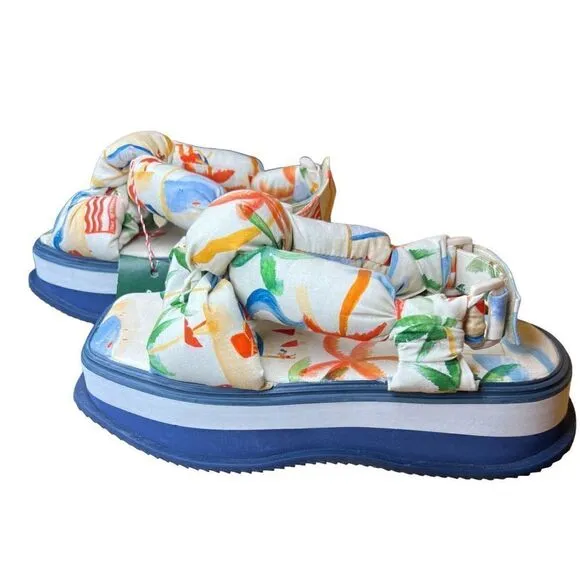 Farm Rio Copacabana Scarf Print Puffy Platform Sandals NWT Size 8