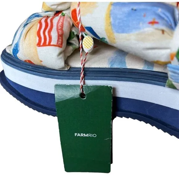 Farm Rio Copacabana Scarf Print Puffy Platform Sandals NWT Size 8