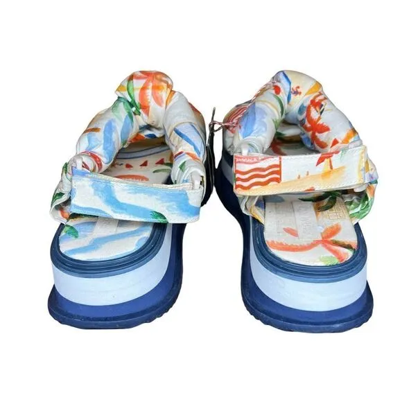 Farm Rio Copacabana Scarf Print Puffy Platform Sandals NWT Size 8