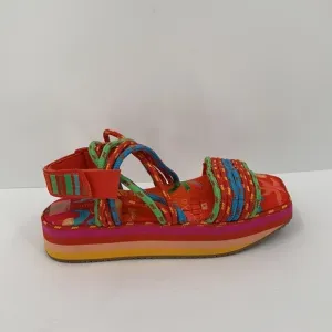 Farm Rio Tropical Platform sandal red blue criss cross cord strappy new 39 8
