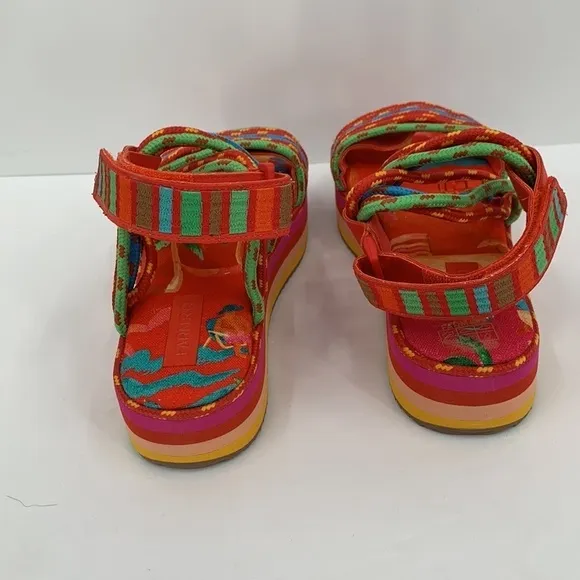 Farm Rio Tropical Platform sandal red blue criss cross cord strappy new 39 8