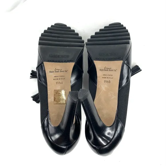 Femme Right Bank Shoe Co Size 9.5 Black Leather Ankle High Heel Bootie Shoe