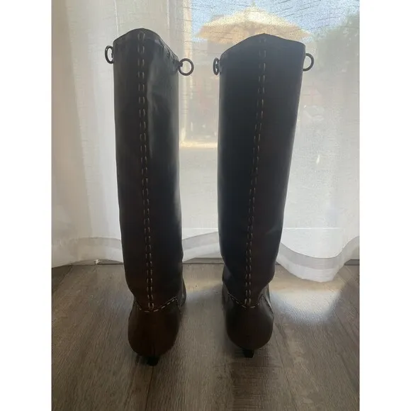 Fendi Heel Stub Heel Brown Leather High Top Boots Laced Up
