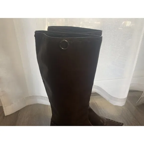 Fendi Heel Stub Heel Brown Leather High Top Boots Laced Up