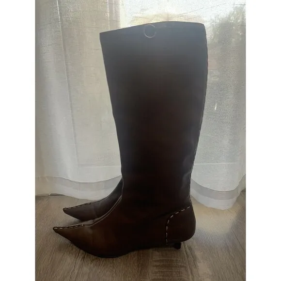 Fendi Heel Stub Heel Brown Leather High Top Boots Laced Up