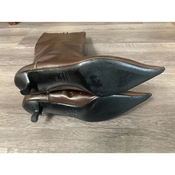 Fendi Heel Stub Heel Brown Leather High Top Boots Laced Up