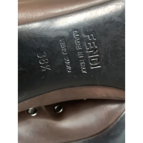 Fendi Heel Stub Heel Brown Leather High Top Boots Laced Up