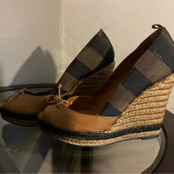 Fendi Pequin Stripe Espadrille Wedge sandals