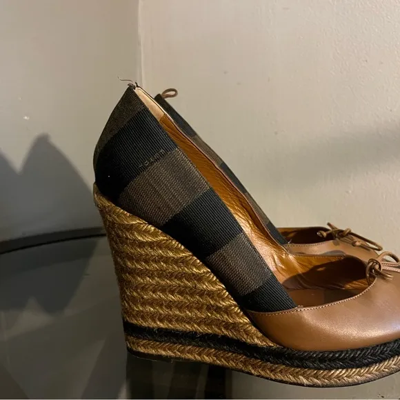Fendi Pequin Stripe Espadrille Wedge sandals