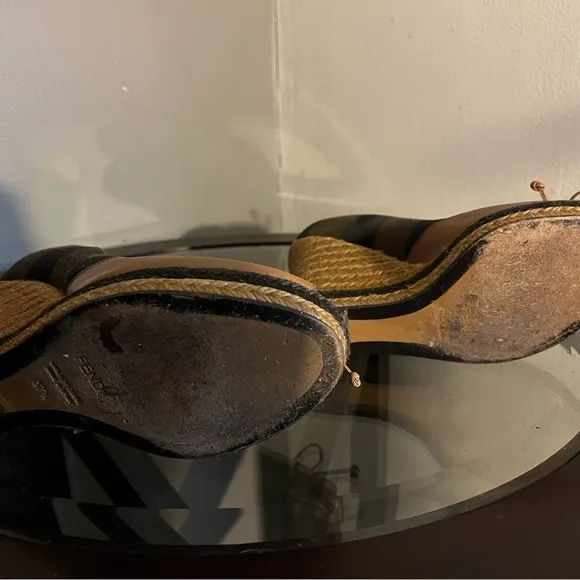 Fendi Pequin Stripe Espadrille Wedge sandals