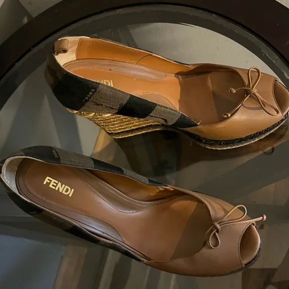 Fendi Pequin Stripe Espadrille Wedge sandals