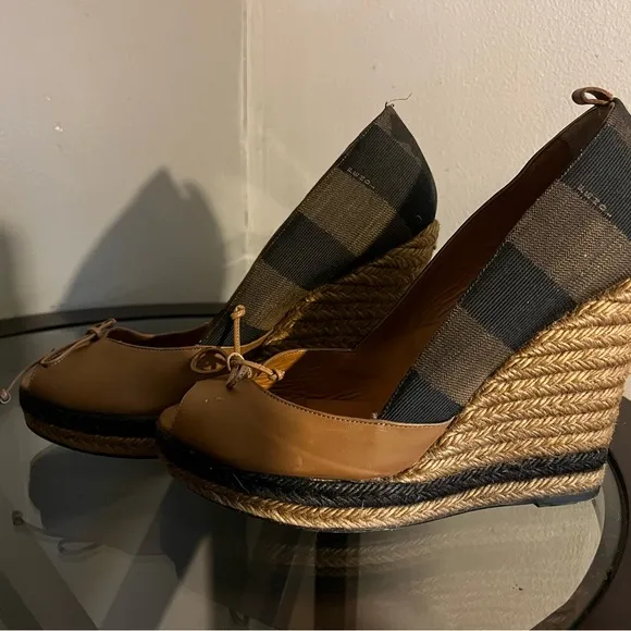 Fendi Pequin Stripe Espadrille Wedge sandals