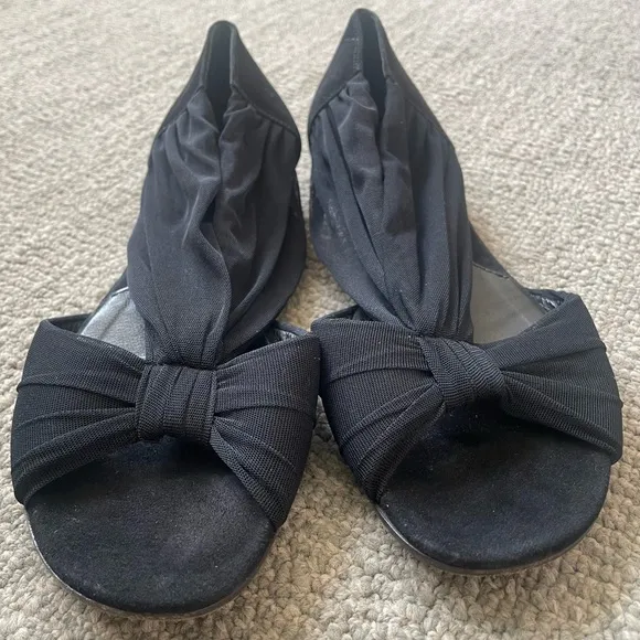 FENDI Rare Black Ballet Flats With Ruched Tulle Peep-Toe Design &amp; Dust Bag