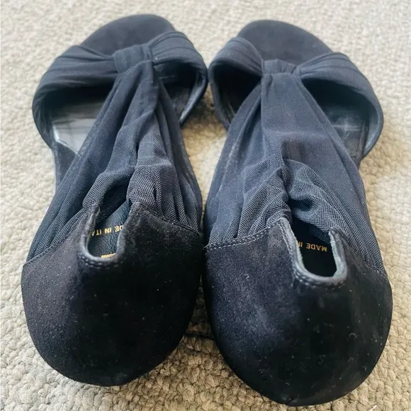 FENDI Rare Black Ballet Flats With Ruched Tulle Peep-Toe Design &amp; Dust Bag