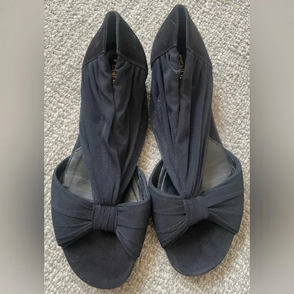 FENDI Rare Black Ballet Flats With Ruched Tulle Peep-Toe Design &amp; Dust Bag