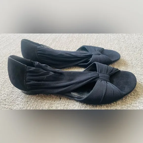 FENDI Rare Black Ballet Flats With Ruched Tulle Peep-Toe Design &amp; Dust Bag