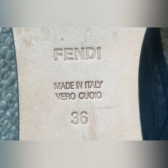 FENDI Rare Black Ballet Flats With Ruched Tulle Peep-Toe Design &amp; Dust Bag