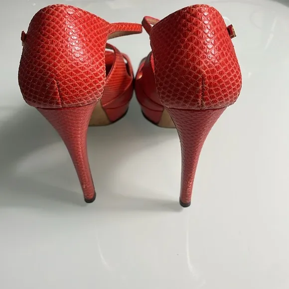 Fendi Red Orange Lizard Leather Stiletto Heels Size 36.5