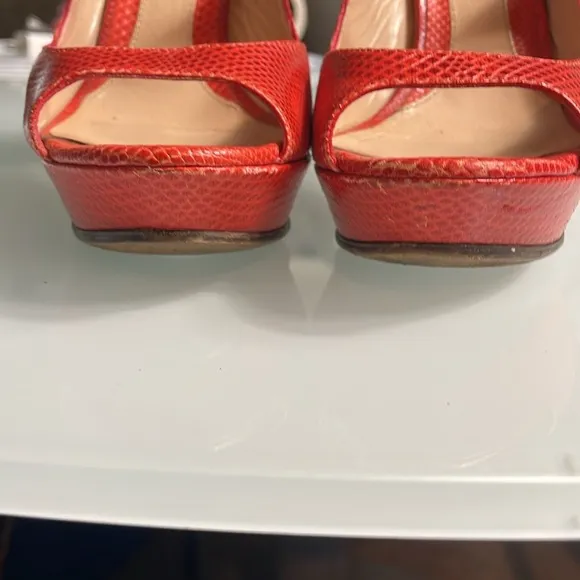 Fendi Red Orange Lizard Leather Stiletto Heels Size 36.5